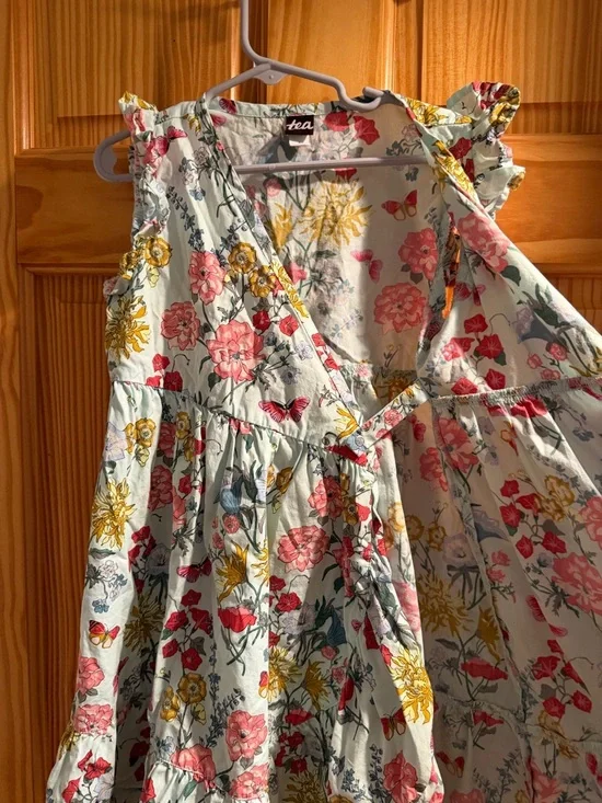 Tea Collection Mint Floral Wrap Dress with Pink & Yellow Flowers - Picture 2 of 2